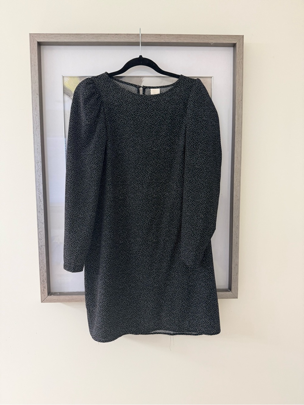 H&M Black Long-Sleeve Mini Dress with Subtle Dot Print
